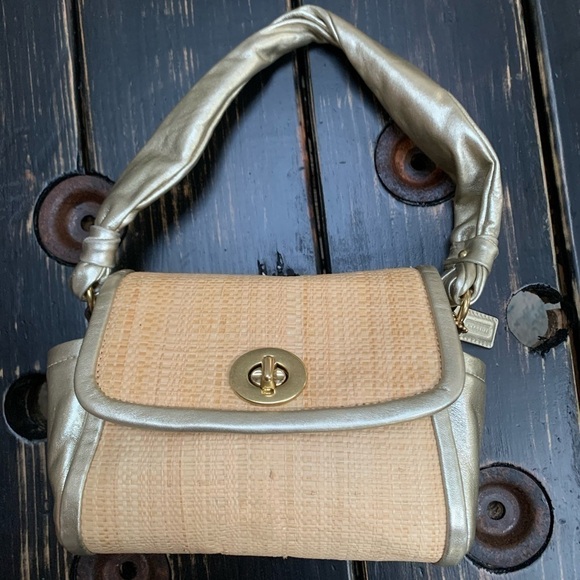 COACH Parker Gold Straw Leather Bag - Picture 2 of 8